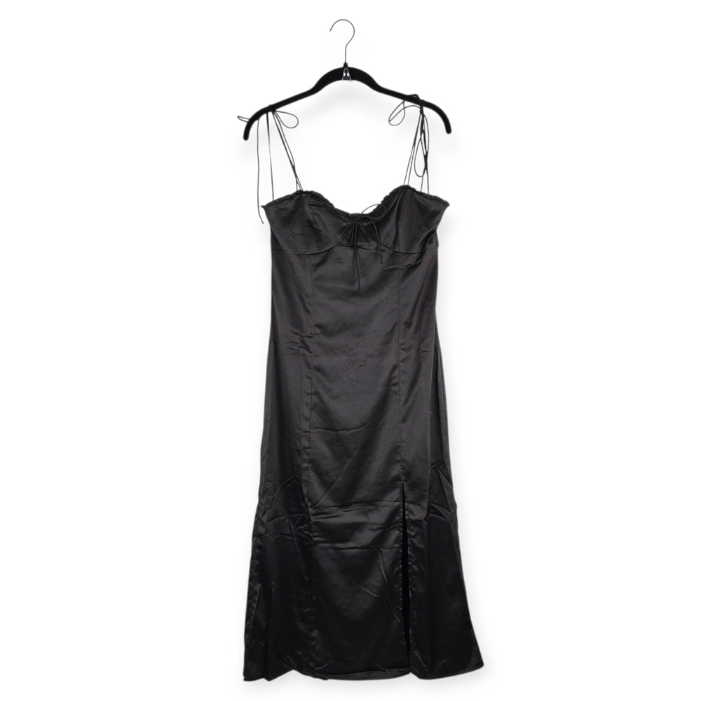 Leche Black Satin Baby Doll Sweetheart Neckline Midi Slip Dress Size Medium Sexy
